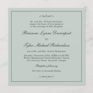 Classic Simple Elegance Sage Green Square Wedding Invitation