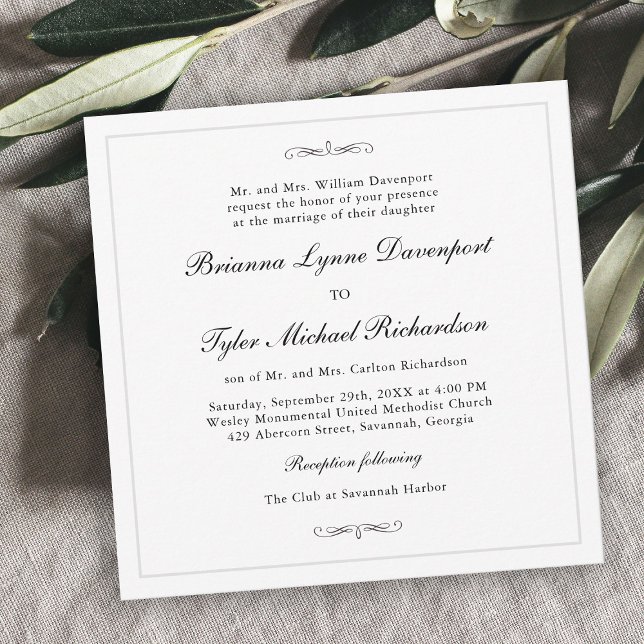 Classic Simple Elegance Square Wedding Invitation (Creator Uploaded)