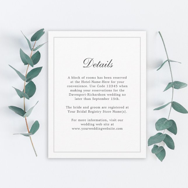 Classic Simple Elegance Wedding Info - Details Enclosure Card (Creator Uploaded)