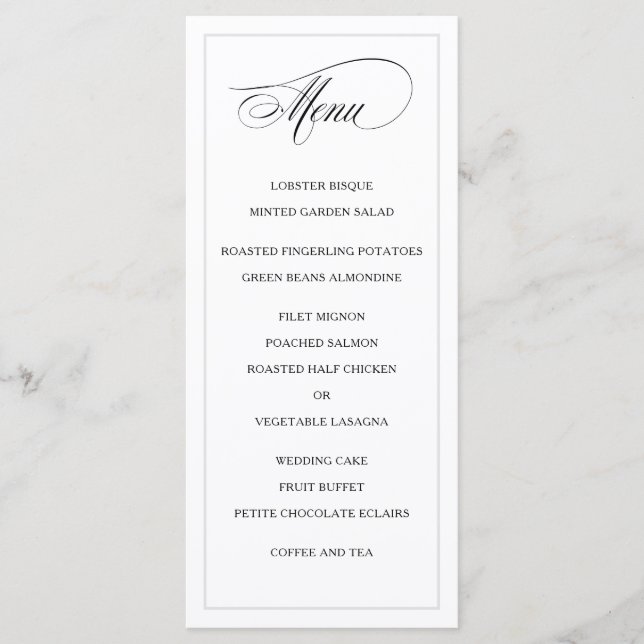 Classic Simple Elegance Wedding Menu (Front)