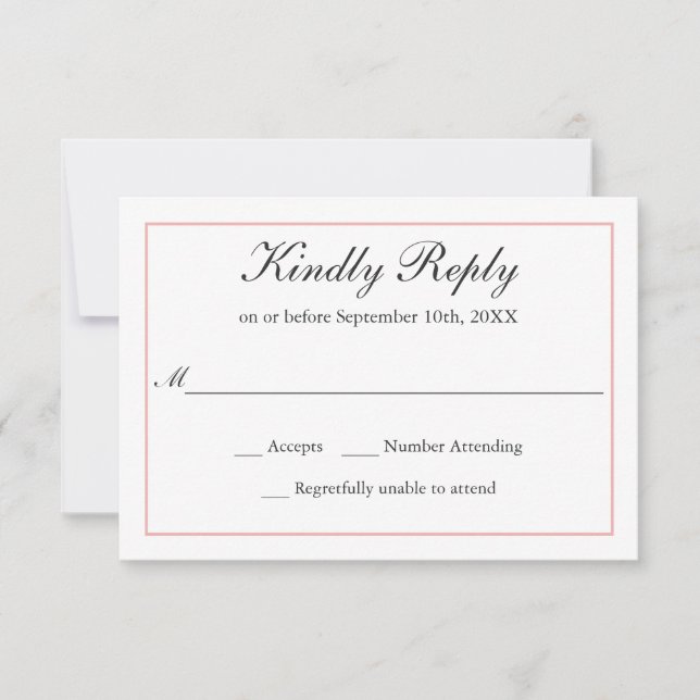 Classic Simple Elegance Wedding RSVP Blush Border Card (Front)