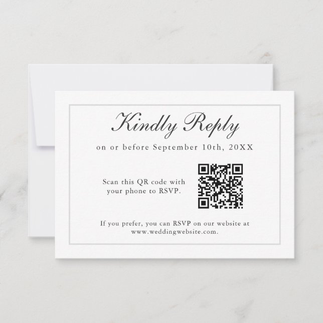 Classic Simple Elegance Wedding RSVP with QR Code Card (Front)
