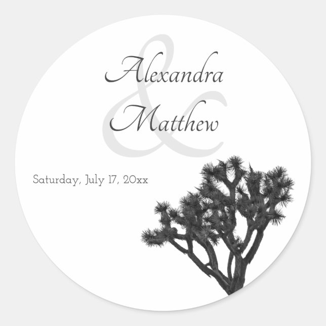 Classic Simple Elegant B&W Joshua tree Silhouette Round Sticker (Front)