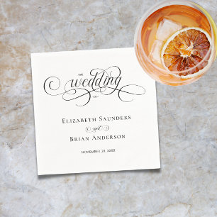 Classic Simple Elegant Black White Script Wedding Napkin