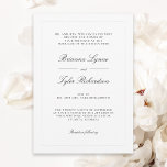 Classic Simple Elegant Formal Wedding Invitation<br><div class="desc">With elegant classic styling and modern simplicity, this lovely wedding invitation blends beautiful script fonts with timeless serif text to convey your wedding details in tasteful, uncluttered charm. Black text over a white background with a thin silver-grey lined border add just the right amount of embellishment to this timeless design....</div>