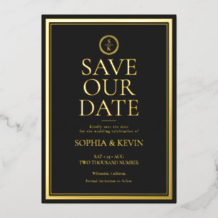 Classic Simple Elegant Gold Black Save The Date