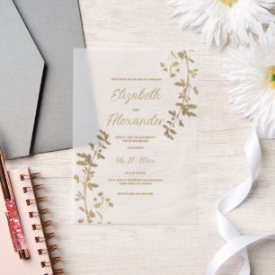 Classic simple elegant gold floral Wedding Vellum Invitations