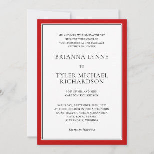 Classic Simple Elegant Red Edging Wedding Invitation