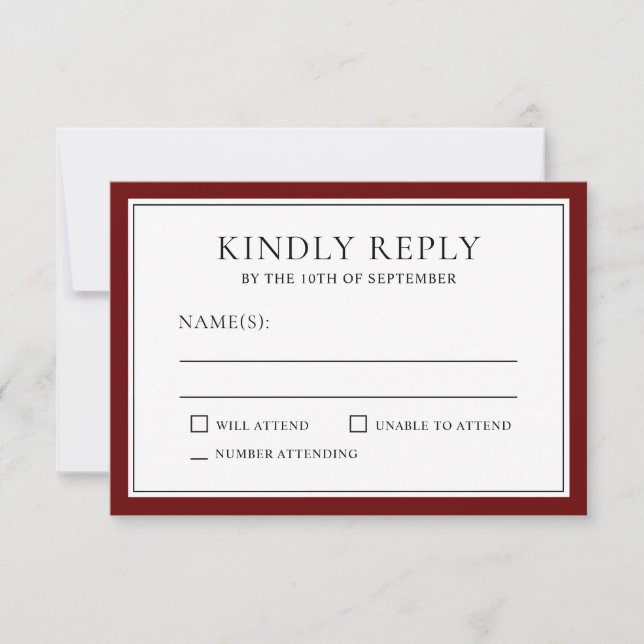 Classic Simple Elegant RSVP with Burgundy Edging Card (Front)