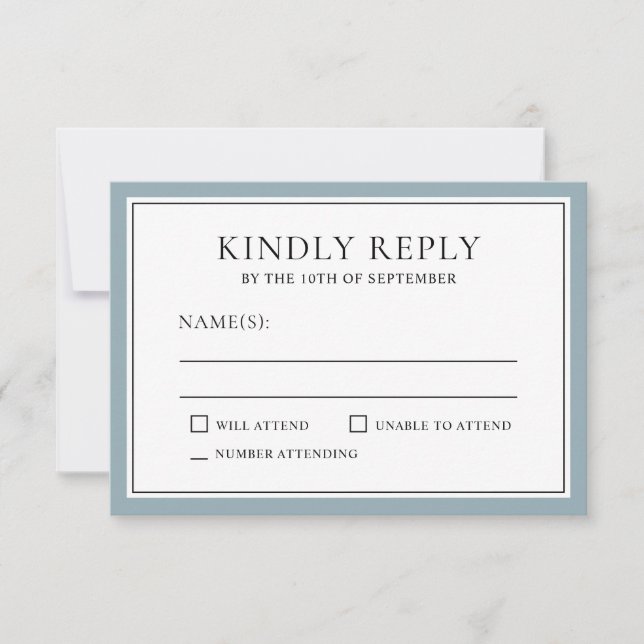 Classic Simple Elegant RSVP with Dusty Blue Edging Card (Front)