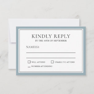 Classic Simple Elegant RSVP with Dusty Blue Edging Card