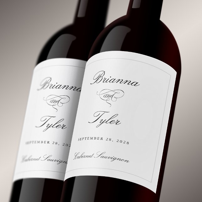 Classic Simple Elegant White Formal Wedding Wine Label (Creator Uploaded)