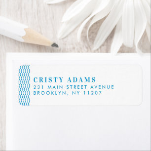 Classic Simple Formal Blue 3 Monogram Wave Border Return Address Label