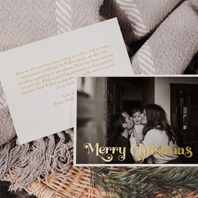 Classic Simple Full Photo Merry Christmas Gold Foil Holiday Card (Creator Uploaded)
