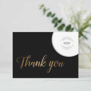 Classic Simple Gold black Your Logo here Thank You Card