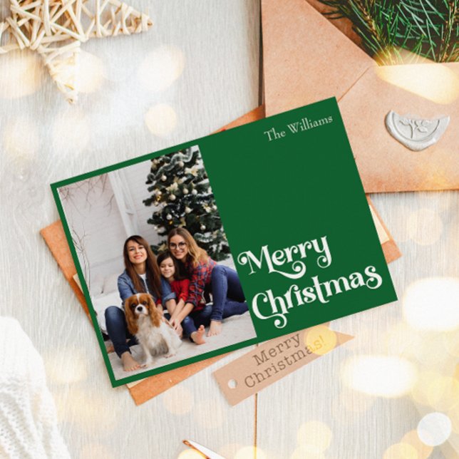 Classic Simple Green Merry Christmas One Photo Holiday Card (Creator Uploaded)