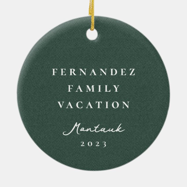 Classic simple green tweed personalised photo ceramic ornament (Back)