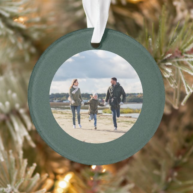 Classic simple green tweed personalised photo ornament (Tree)