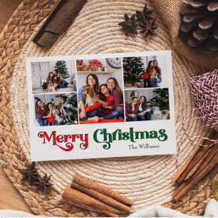 Classic Simple Merry Christmas Five Photo Holiday Postcard