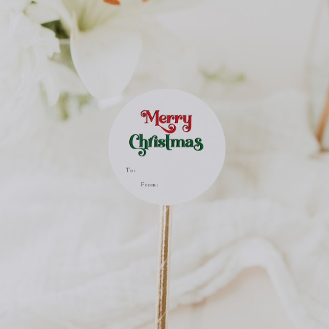 Classic Simple Merry Christmas Gift Round Sticker (Creator Uploaded)