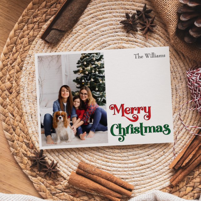 Classic Simple Merry Christmas One Photo Holiday Card (Creator Uploaded)
