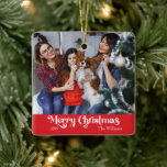 Classic Simple Merry Christmas Red Ceramic Ornament<br><div class="desc">Celebrate the season with this unique, classic simple Merry Christmas red ceramic ornament featuring a touch of vintage charm. The minimalist design showcases an elegant red and white colour palette, evoking the cosy spirit of winter. Its modern and fun appeal, paired with the traditional wording, creates a perfect balance between...</div>