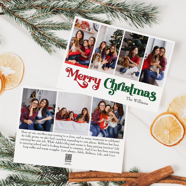 Classic Simple Merry Christmas Seven Photo Holiday Card (Creator Uploaded)