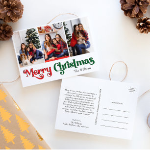 Classic Simple `Merry Christmas Three Photo Holiday Postcard