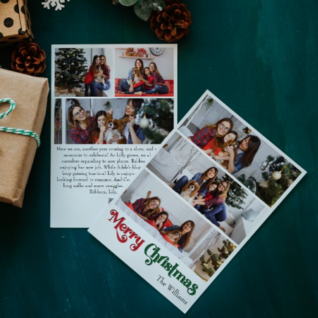 Classic Simple Merry Christmas Vertical 6 Photo Holiday Card (Creator Uploaded)