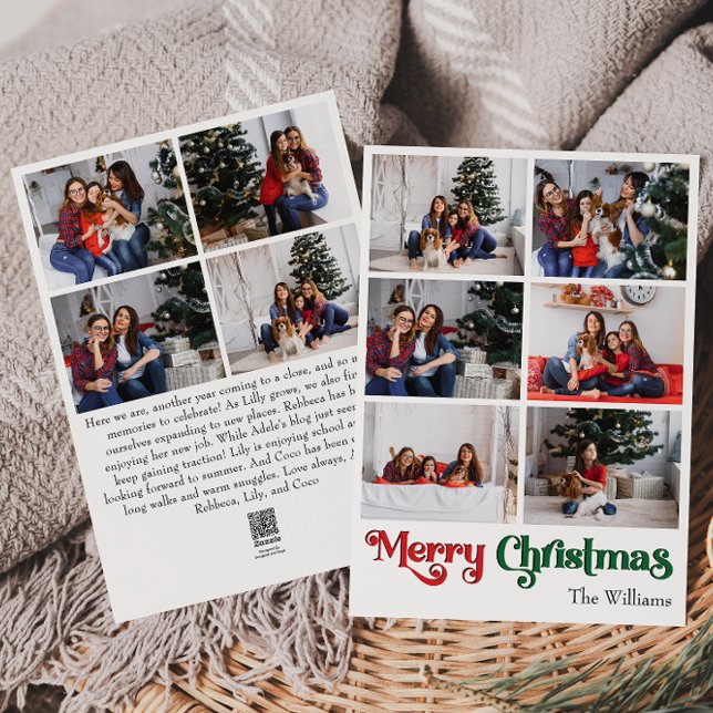 Classic Simple Merry Christmas Vertical Ten Photo Holiday Card (Creator Uploaded)