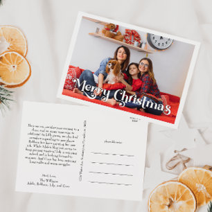 Classic Simple Merry Christmas Year In Review Holiday Postcard