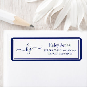 Classic Simple Minimalist Monogram Script Navy Return Address Label