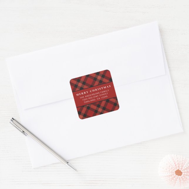 Classic Simple Minimalist Red Merry Christmas  Square Sticker (Envelope)