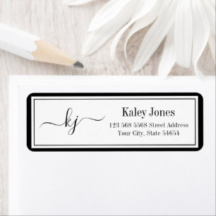Classic Simple Monogram Black White Address Return Address Label