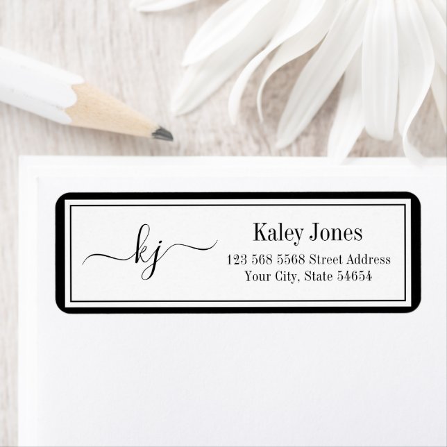 Classic Simple Monogram Black White Address Return Address Label (Insitu)