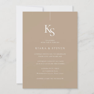 Classic Simple Monogram Pale Taupe Wedding Invitation