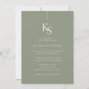 Classic Simple Monogram Sage Green Wedding Invitation