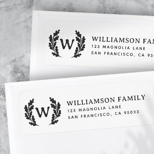 Classic Simple Monogram Wreath Return Address Label