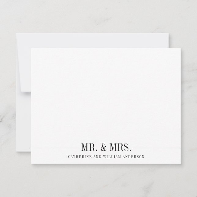 Classic Simple Mr and Mrs Formal Couple Stationery Card (Front)