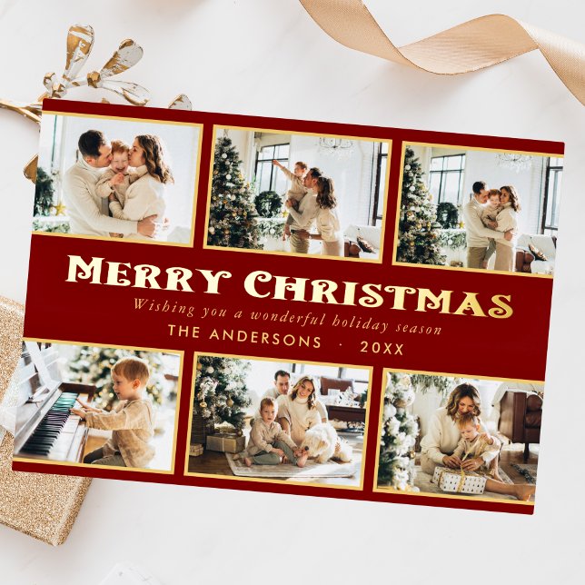 Classic Simple Multi Photo Christmas Foil Holiday Card (Creator Uploaded)