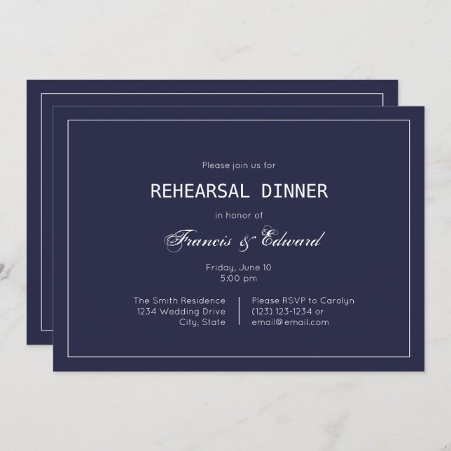 Classic Simple Navy Rehearsal Dinner Invitations (Front/Back)