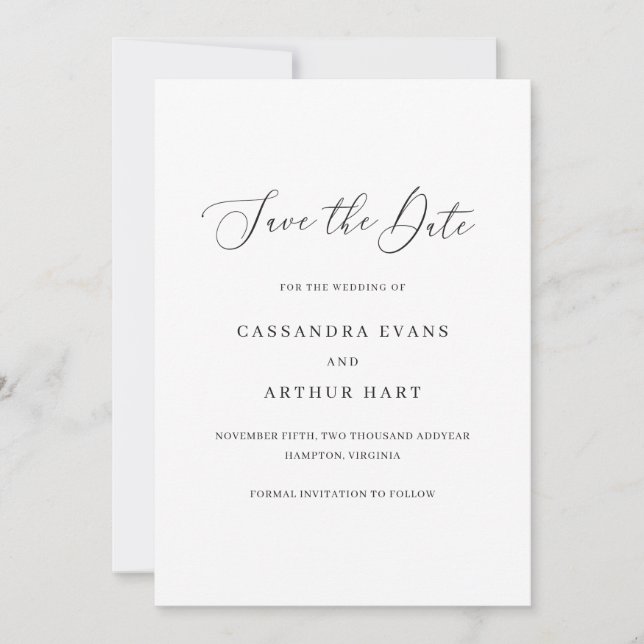 Classic Simple Non Photo Elegant Wedding Save The Date (Front)