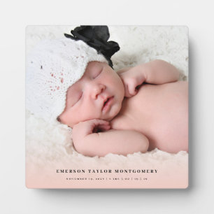 Classic Simple Pink Gradient New Baby Girl Photo Plaque