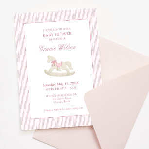 Classic Simple Pink Rocking Horse Baby Shower Invitation