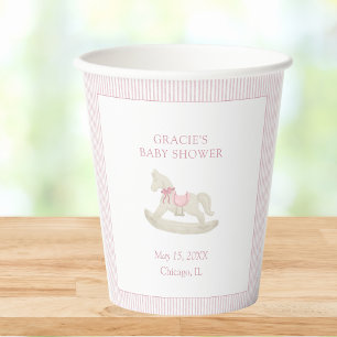 Classic Simple Pink Rocking Horse Girl Baby Shower Paper Cups
