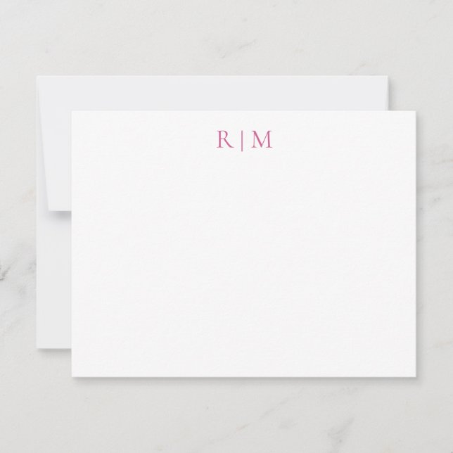 Classic Simple Pink Two Monogram Note Card (Front)