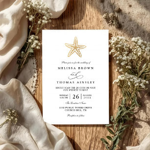 Classic Simple Shell Gold Elegant QR Code Wedding Invitation