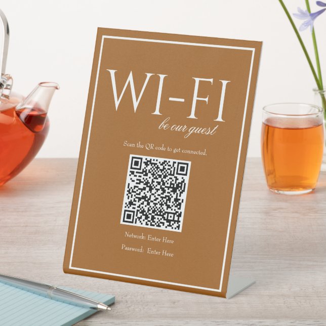 Classic Simple Sienna Wi-Fi QR Code Table Sign (In SItu)
