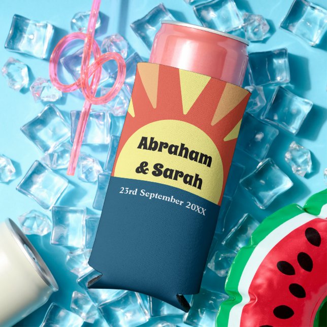 Classic Simple Sunrise Wedding Favours Seltzer Can Cooler (In Situ Summer)