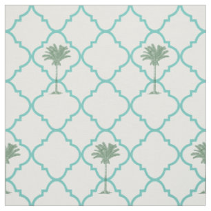 Classic simple turquoise and white quatrefoil fabric